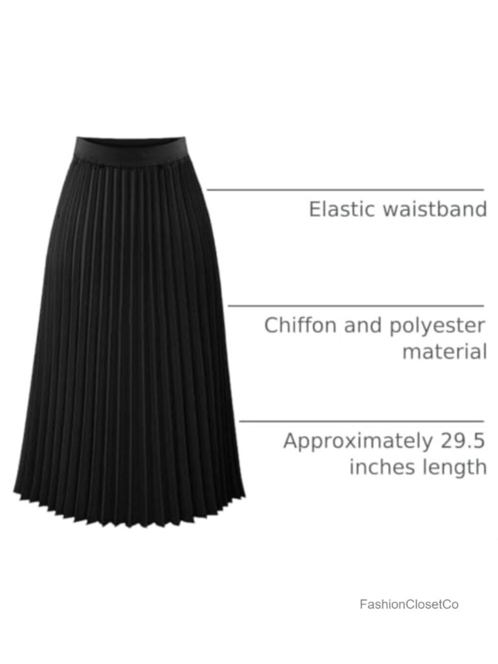 Pleated Midi Skirt High Waist Chiffon A-Line Flowy Summer Boho Casual - Picture 5 of 6